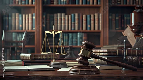 Obraz judge gavel, scales of justice and Books. Law firm courtroom,a law office,  Lawyers and judges ,legal office, stronger 

