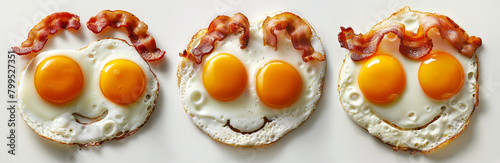 fried eggs and bacon forming a funny face isolated on white background