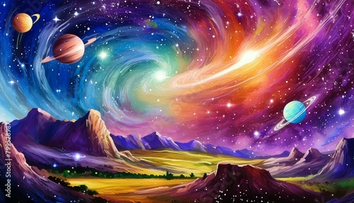 Space abstract background; acrylic magic world of life; colorful painting