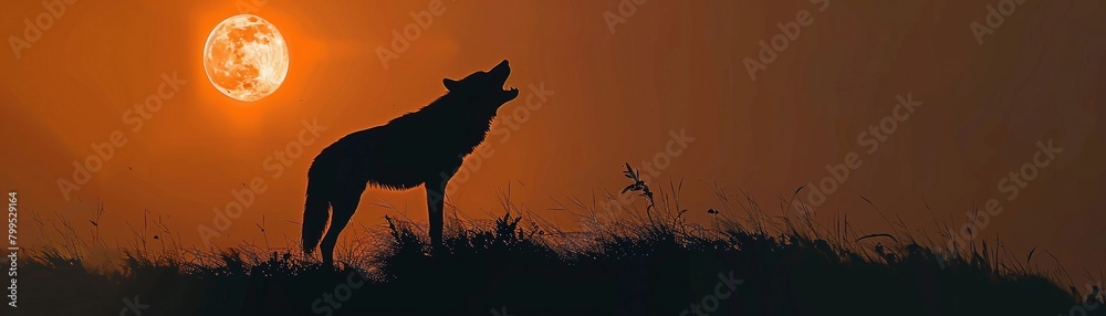 Howling Wolf, A lone wolf's silhouette howling at the moon Howling Wolf, A lone wolf's silhouette howling at the moon