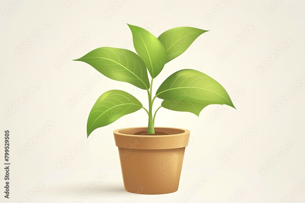 Vibrant Growth: Cute Plant in Pot with Detailed Green Leaves - Vector Illustration Vibrant Growth: Cute Plant in Pot with Detailed Green Leaves - Vector Illustration