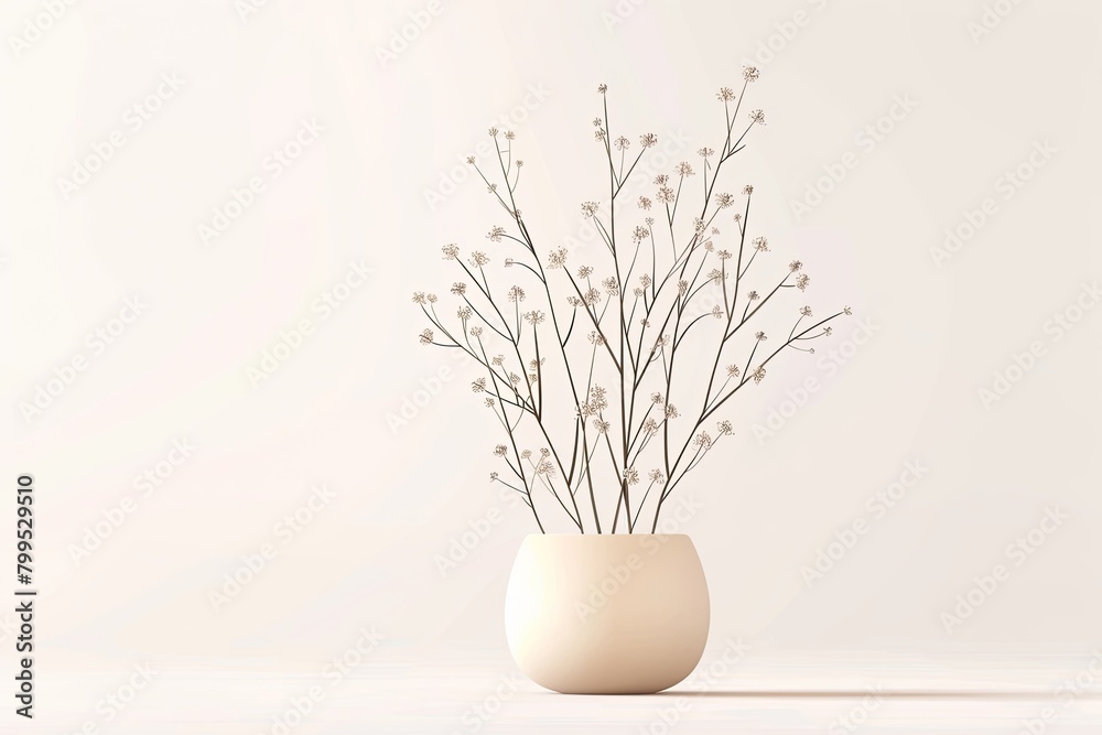 Joyful Floral Essence: Vector Happy Plant in Beige Pot on White Background