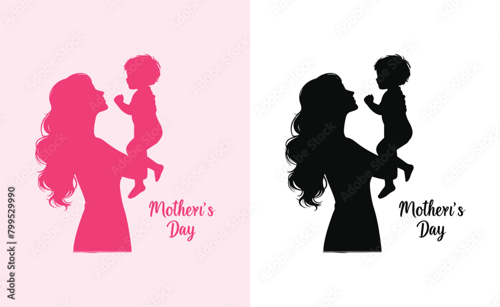 Happy mothers day silhouette for best mom and child love card design, vector women and child logo design mother's day special can be used in social media post, greeting card design, banner and posters