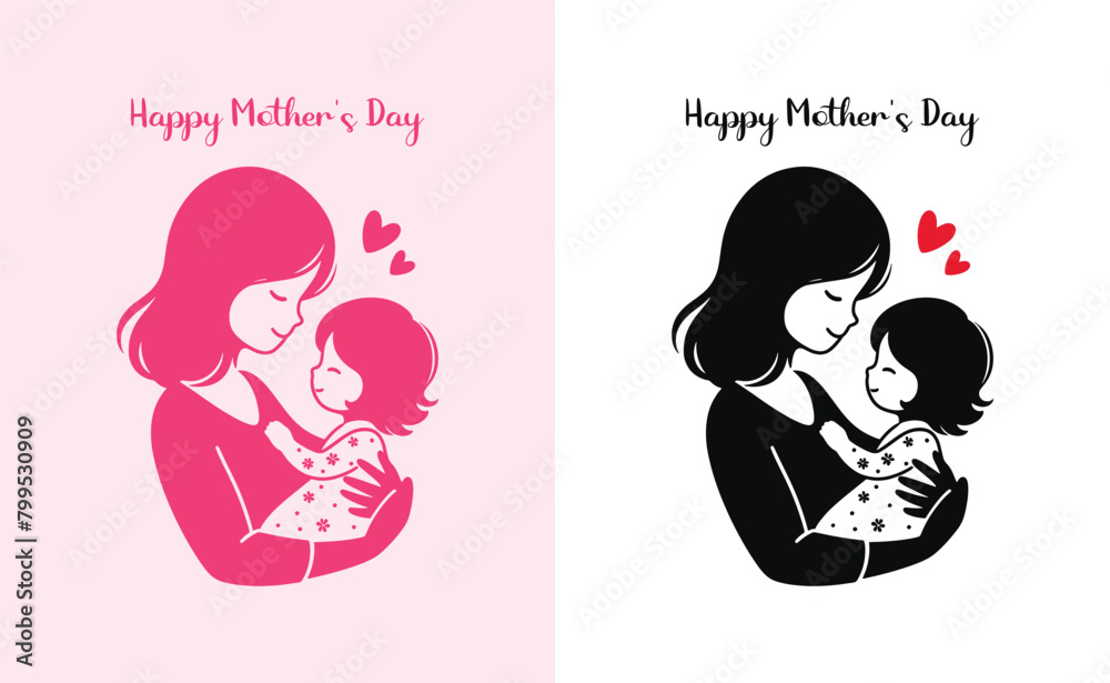 Happy mothers day silhouette for best mom and child love card design, vector women and child logo design mother's day special can be used in social media post, greeting card design, banner and poster Happy mothers day silhouette for best mom and child love card design, vector women and child logo design mother's day special can be used in social media post, greeting card design, banner and poster