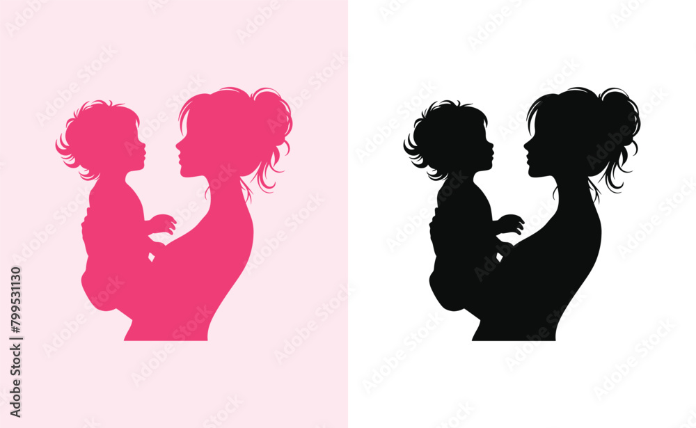 Happy mothers day silhouette for best mom and child love card design, vector women and child logo design mother's day special can be used in social media post, greeting card design, banner and poster