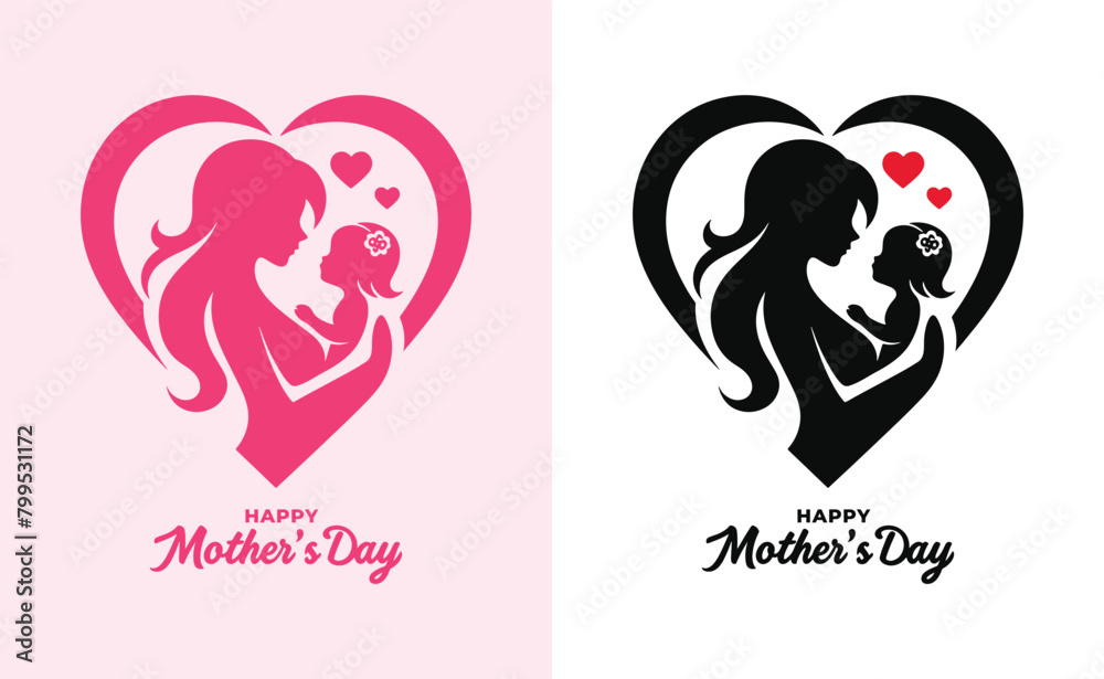 Happy mothers day silhouette for best mom and child love card design, vector women and child logo design mother's day special can be used in social media post, greeting card design, banner and poster Happy mothers day silhouette for best mom and child love card design, vector women and child logo design mother's day special can be used in social media post, greeting card design, banner and poster
