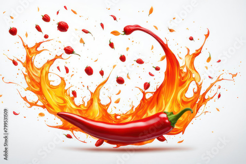 Red chili with aesthetic sparks isolated on a white background. Suitable for spicy sauce advertisement covers © Fitri