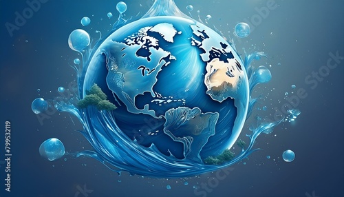 World water day. Globe Concept design for planet earth made of water illustration