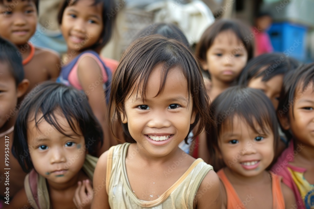 Asian little girls in a village in the Philippines, Luzon Island