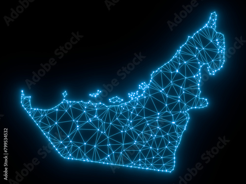 A sketching style of the map United Arab Emirates. An abstract image for a geographical design template. Image isolated on black background.