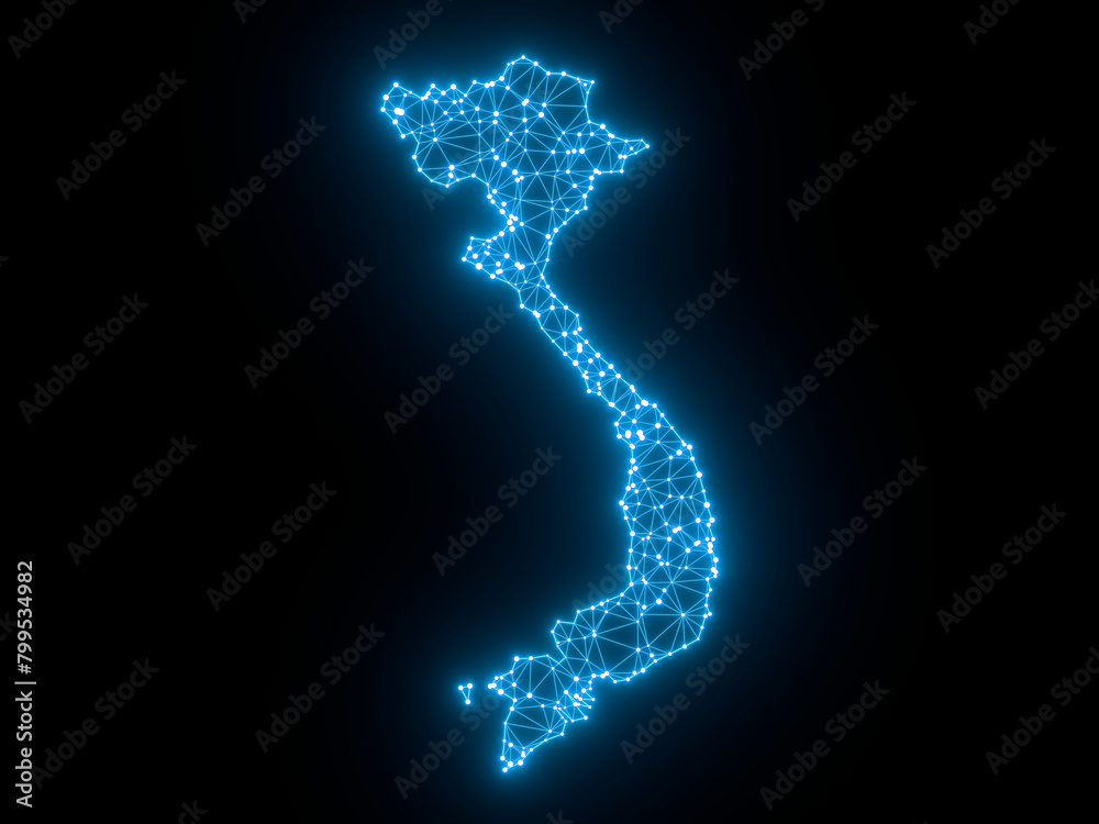 A sketching style of the map Vietnam. An abstract image for a geographical design template. Image isolated on black background.