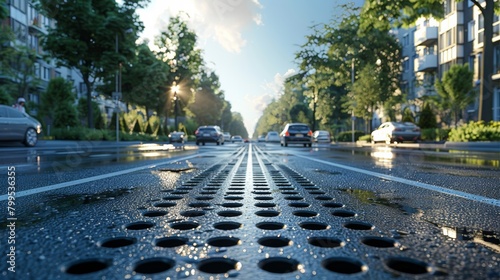 Reflective Road Technologies in Urban Areas: Heatwave Reduction through Street Heat Absorption Illustration photo