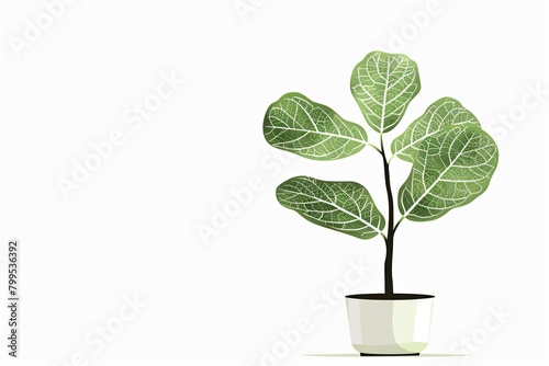 Vector Happy Plant in Pot with Detailed Veins and Lush Growth on White Background