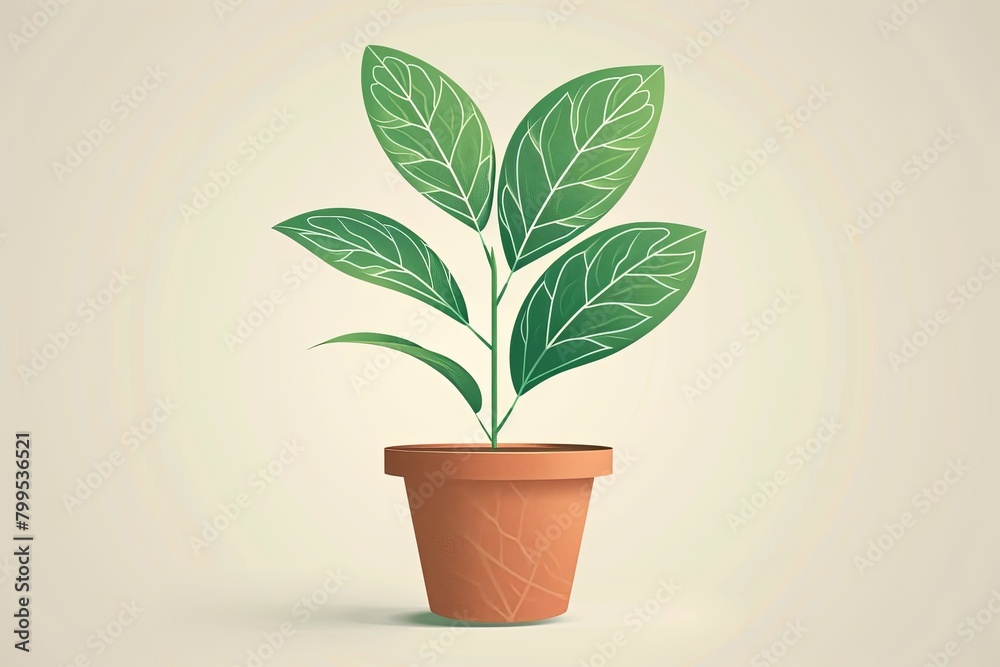 Vibrant Nature: Detailed Leaf Veins in Vector Plant Illustration on White Background Vibrant Nature: Detailed Leaf Veins in Vector Plant Illustration on White Background