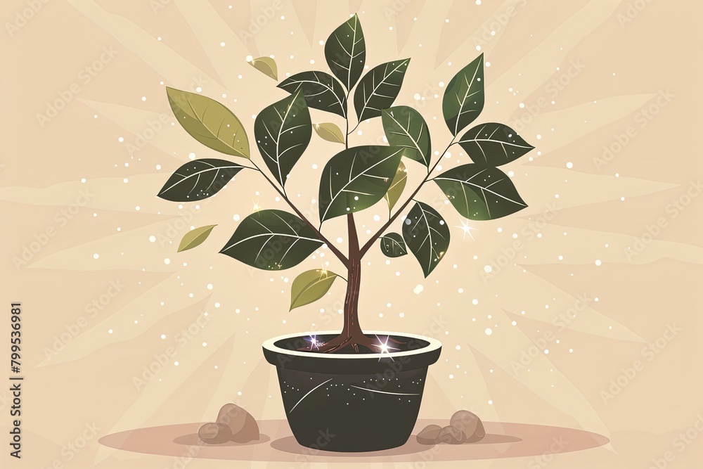 Gleaming Leaf Accents on Vector Tree Character in Forest Concept - Neutral Background Gleaming Leaf Accents on Vector Tree Character in Forest Concept - Neutral Background