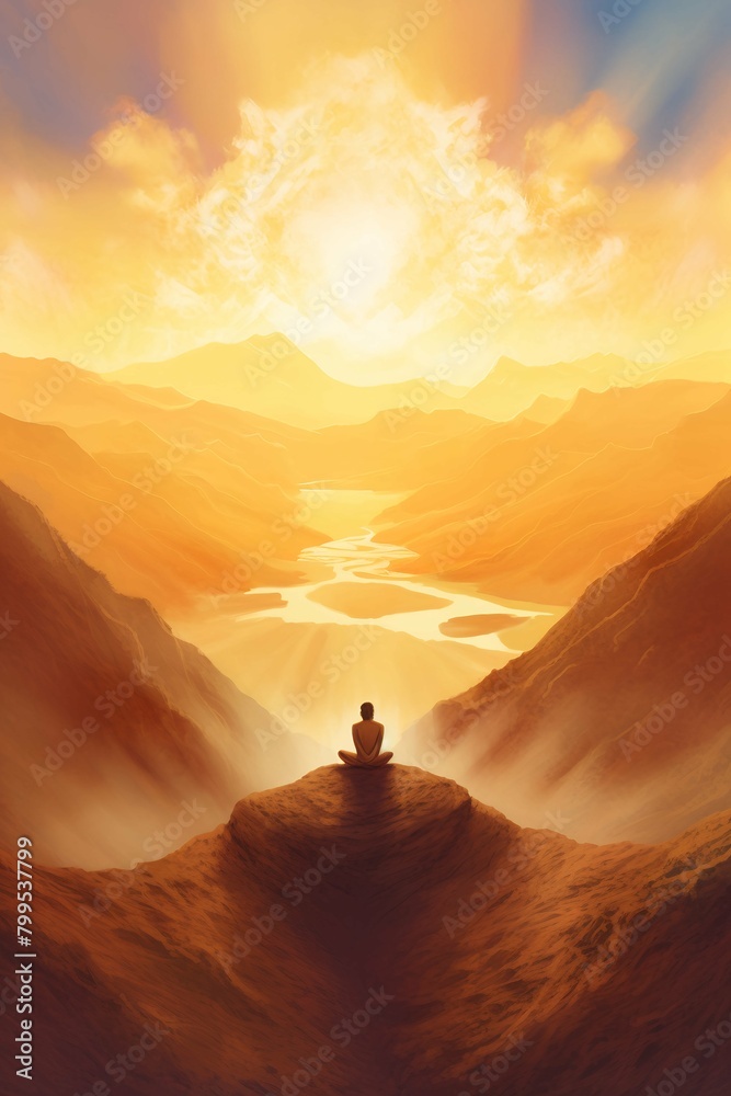 A person sitting over a mountain, meditation concept
