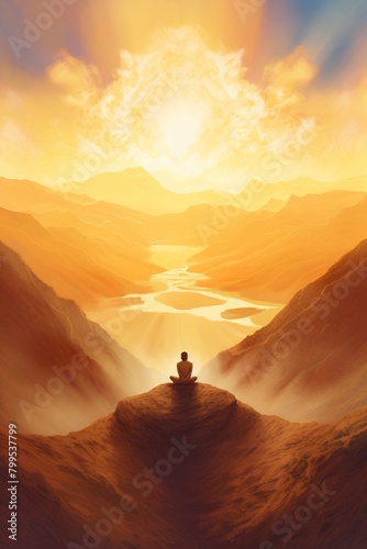 A person sitting over a mountain  meditation concept