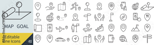 線の編集ができるベクターの地図と目的地のアイコンセット（アウトライン化していない）