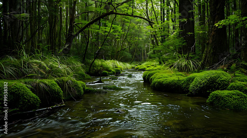 natural sanctuary in the woods a serene landscape featuring a wooden fence  a pond  and a wooden br