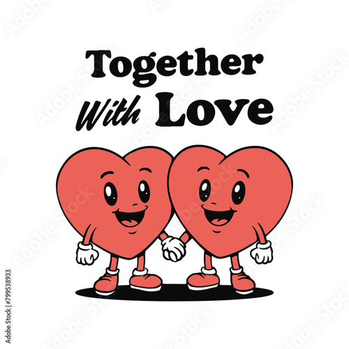 two heart shaped hearts with the words together with love illustration