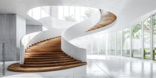 Luxurious  curved wood color staircase