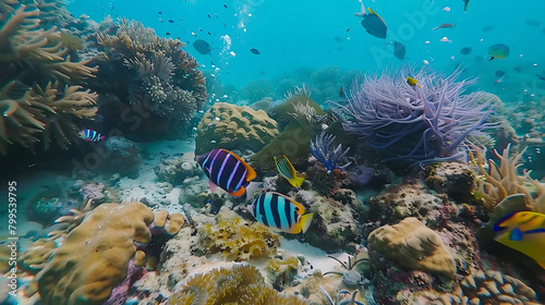 underwater wonderland a vibrant coral reef with a variety of colorful fish  including blue  yellow 