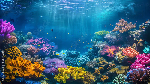 wildlife diversity in the ocean a colorful array of fish swim among vibrant corals  while a vibrant