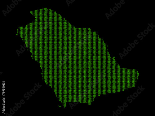 A sketching style of the map Saudi Arabia. An abstract image for a geographical design template. Image isolated on black background.