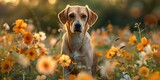 dog in the flower garden
