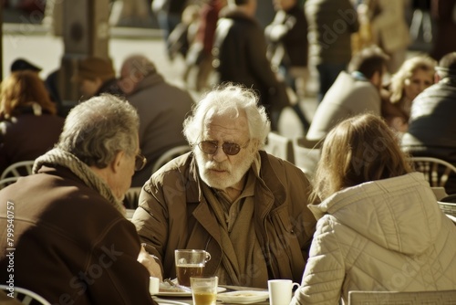 Elderly man sitting at a table in a cafe in Paris