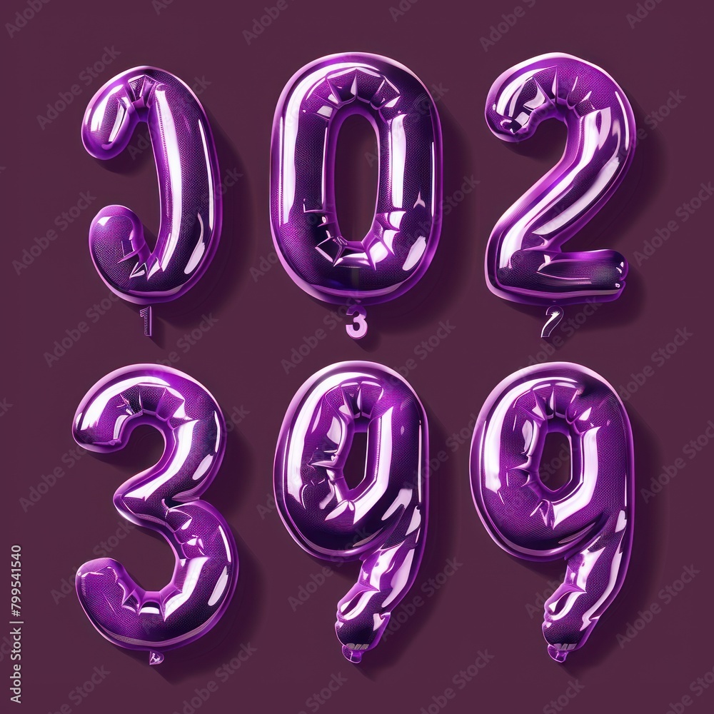 Realistic 3d design purple font. Complete alphabet and numbers Realistic 3d design purple font. Complete alphabet and numbers
