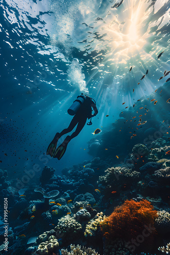 Immersive Exploration - Incredible Underwater View of a Scuba Diver Among Coral Reefs and Marine Life