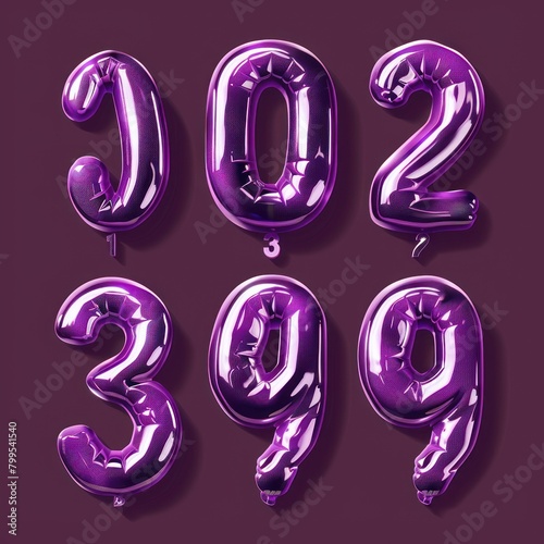 Realistic 3d design purple font. Complete alphabet and numbers