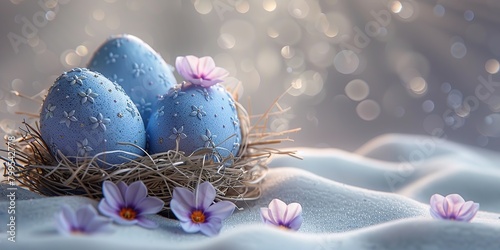 Beautiful eggs adorned with trinkets photo