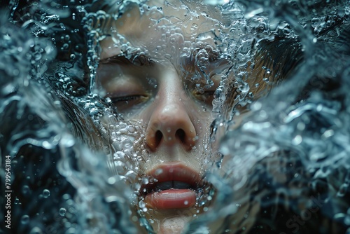 Submerged Woman's Face in Clear Water 