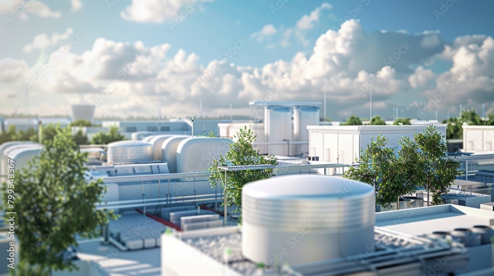 Fototapeta premium Thermal Energy Storage Systems: Conceptual illustration of capturing and releasing excess heat to support cities during heatwaves