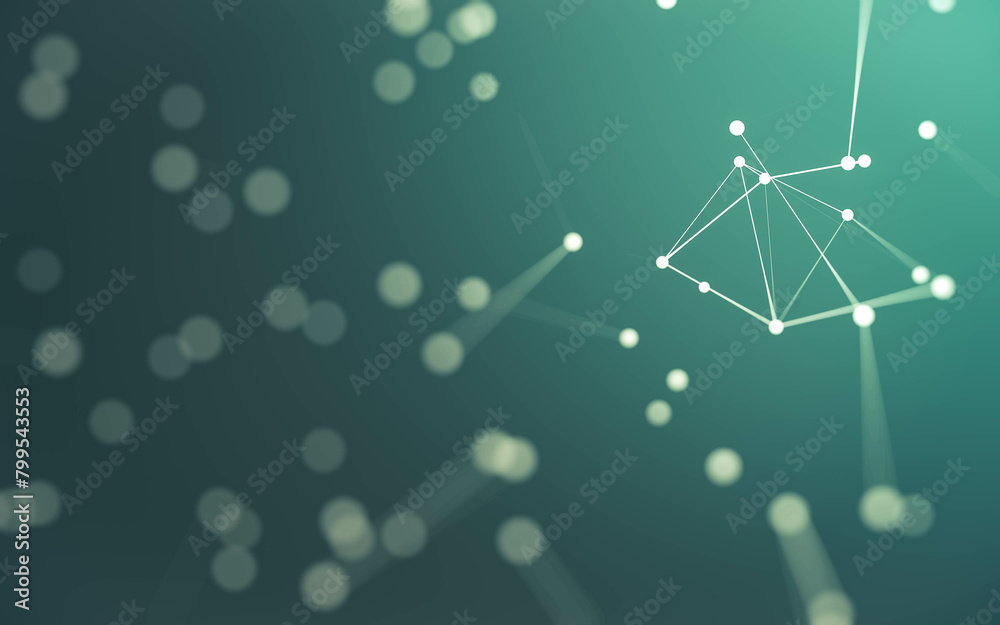 Fototapeta premium Abstract background. Molecules technology with polygonal shapes, connecting dots and lines. Connection structure. Big data visualization.