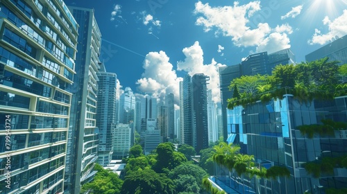 Urban Heat Reduction Technology: Reflective Solar Roofing and Green Terraces on Skyscrapers in an Urban Area During a Heatwave, Drastically Lowering City Temperatures