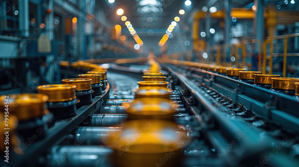 An industrial symphony of empty bottles being transported on a conveyor belt
