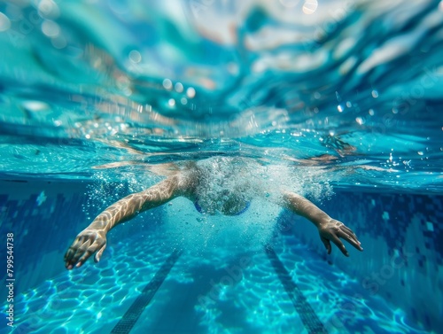 Woman Swimming Freestyle. Under water shoot of a woman swimming freestyle in olympic pool  photo