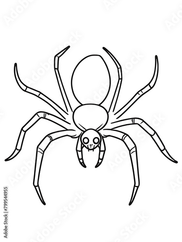 Easy cartoon spider coloring page, outline, white color, white background, ai generated design 