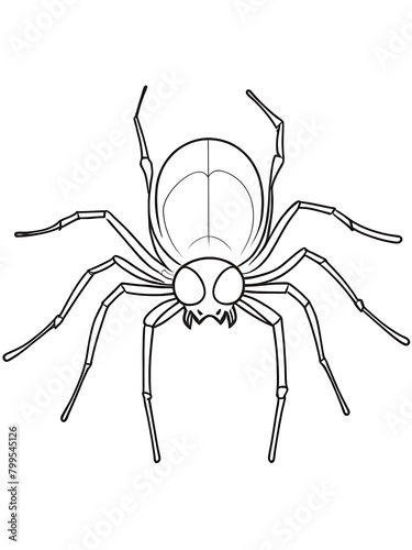 Easy cartoon spider coloring page, outline, white color, white background, ai generated design 