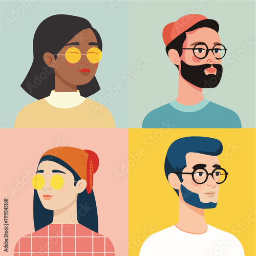 A set of modern flat vector illustration avatar multicultural diverse portraits