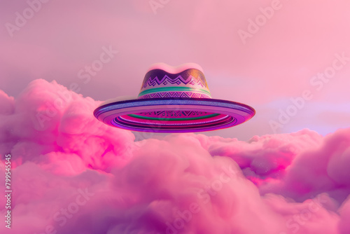 magical sombrero floating on fluffy pink clouds in a dreamy sky