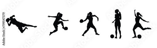 Set of Women soccer player silhouettes. Isolated on white background. Vector illustration photo