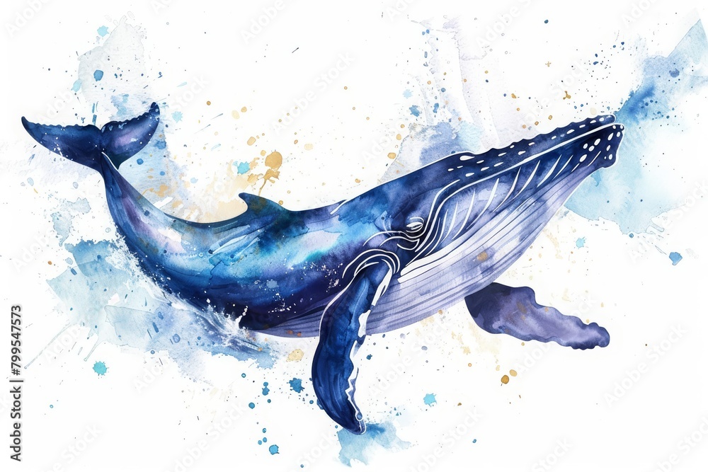 Watch a clean watercolor painting of a whale splashing in the ocean, large yet lovely, minimal watercolor style illustration isolated on white background Watch a clean watercolor painting of a whale splashing in the ocean, large yet lovely, minimal watercolor style illustration isolated on white background