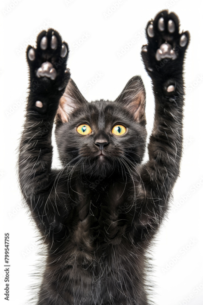 Playful Black Kitten Raising Paws
