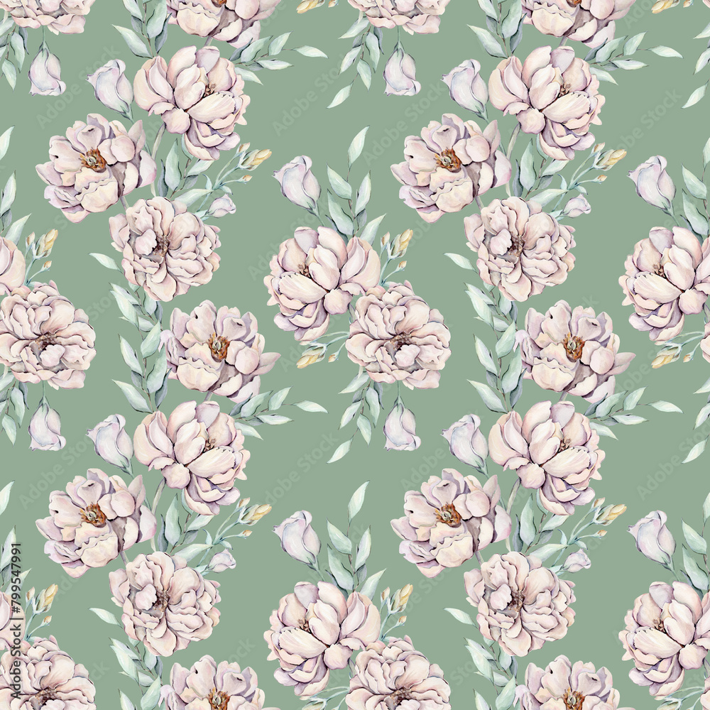 Seamless pattern with watercolor peonies