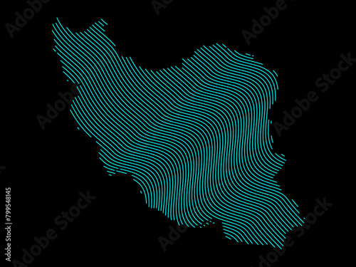 A sketching style of the map Iran. An abstract image for a geographical design template. Image isolated on black background.