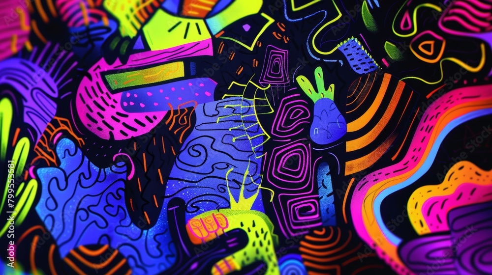 Doodle Style Neon Concept Art / Backdrop / Background / Wallpaper